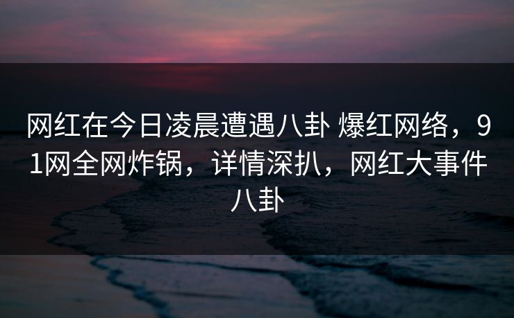 网红在今日凌晨遭遇八卦 爆红网络，91网全网炸锅，详情深扒，网红大事件八卦